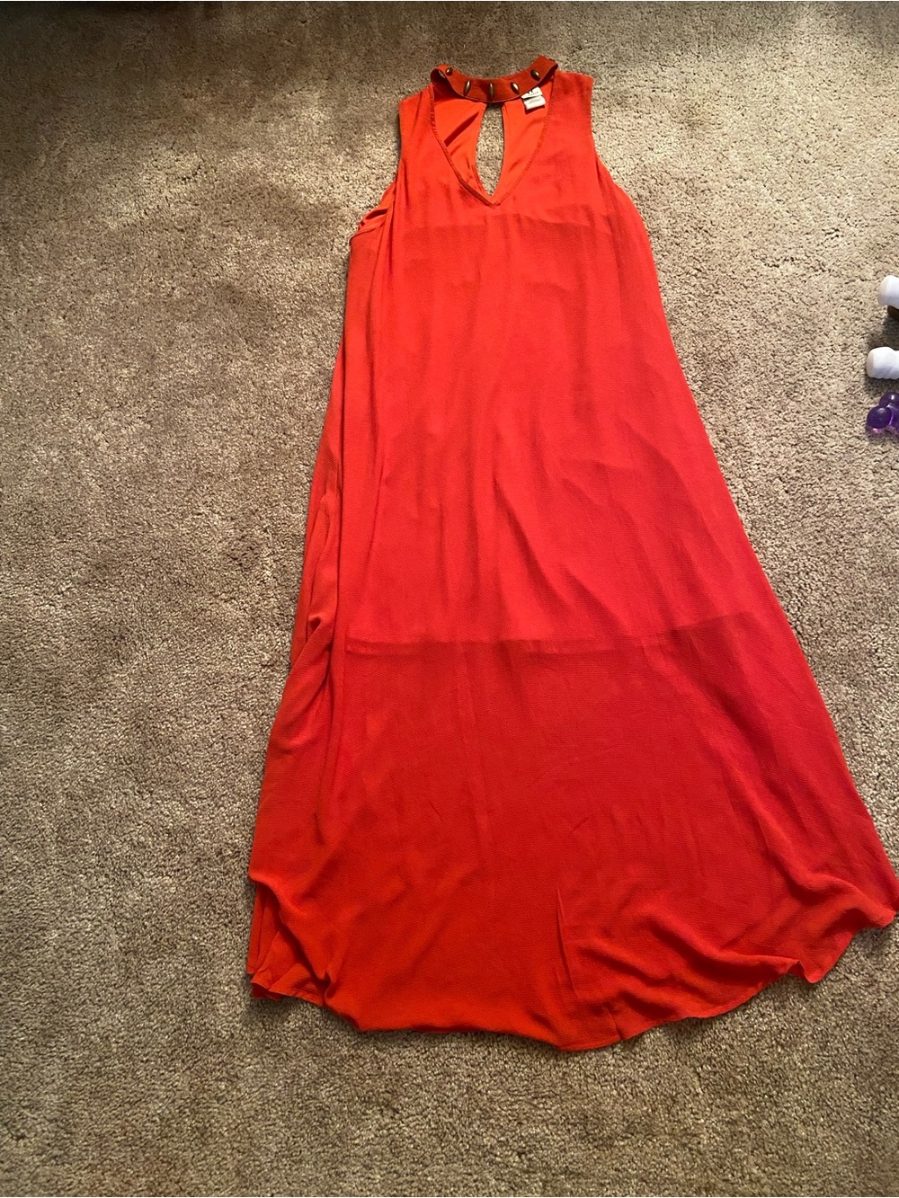 Wrapper Sleeveless Red Maxi Dress with Studded Collar